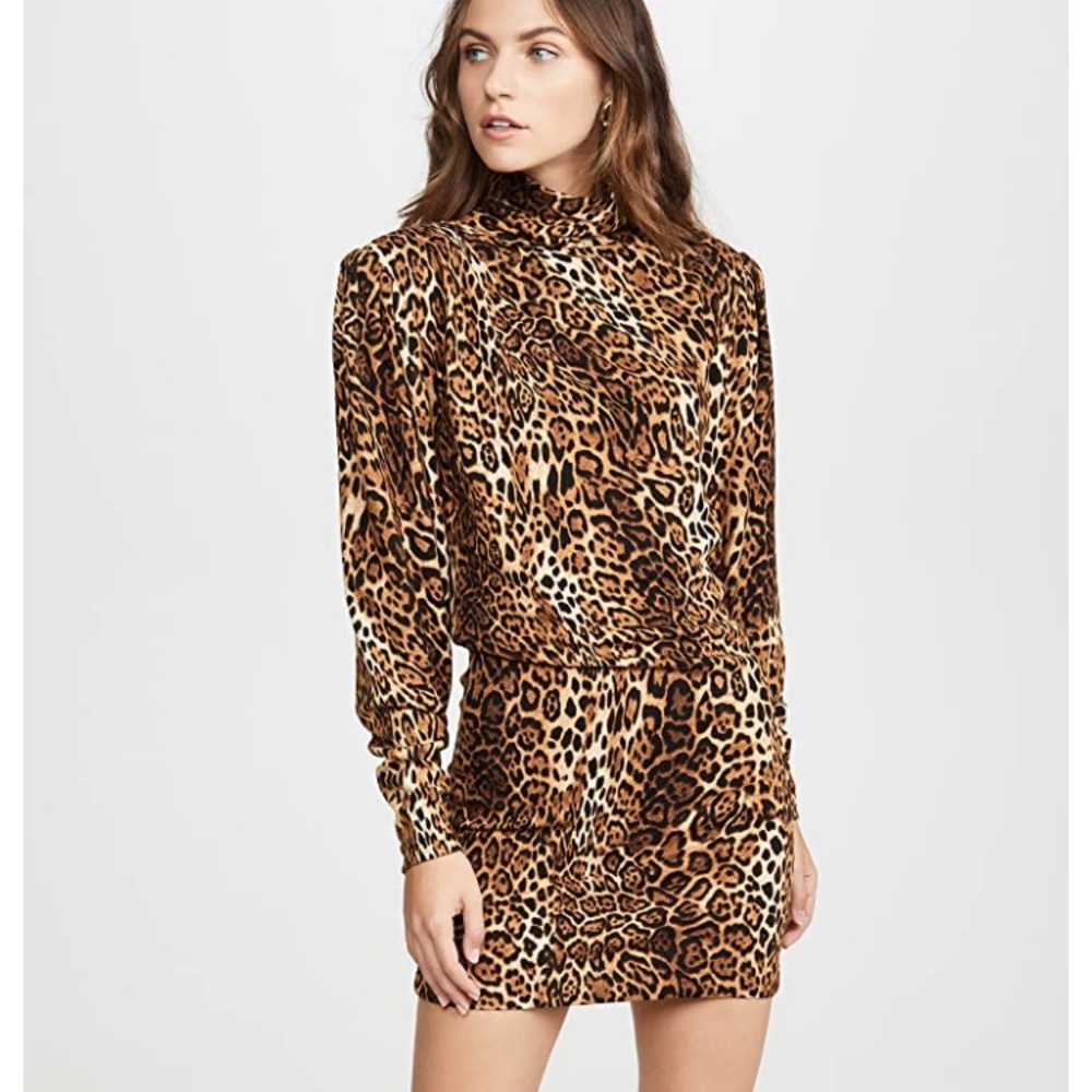 Ronny Kobo Adina Leopard Long Sleeve Mini Dress Size M